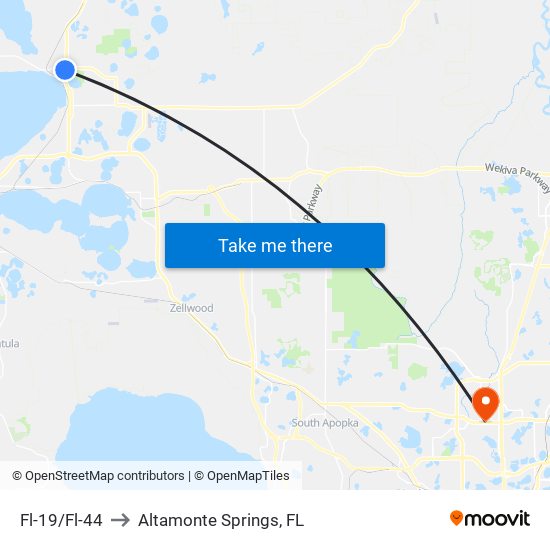 Fl-19/Fl-44 to Altamonte Springs, FL map