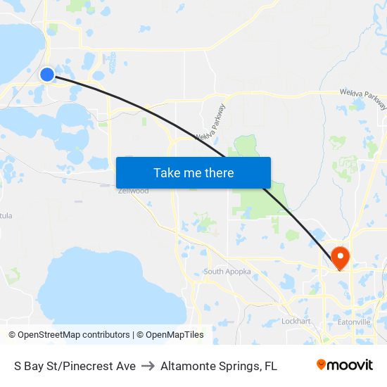 S Bay St/Pinecrest Ave to Altamonte Springs, FL map