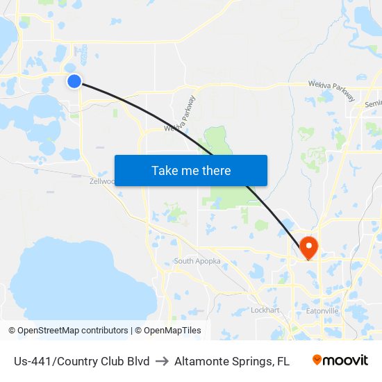 Us-441/Country Club Blvd to Altamonte Springs, FL map