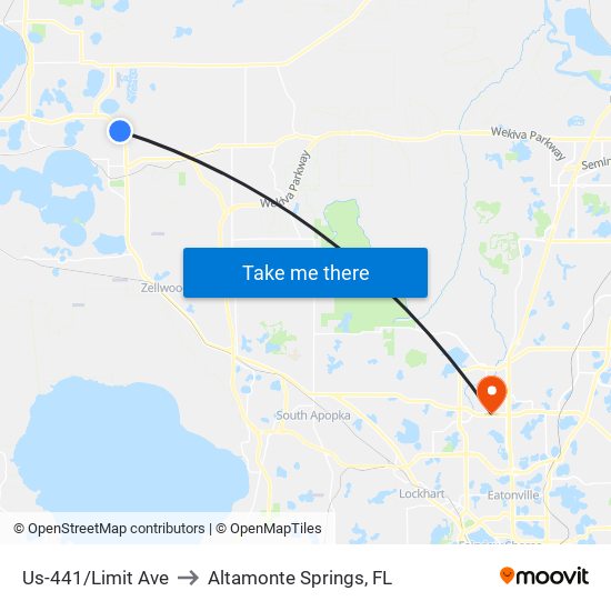 Us-441/Limit Ave to Altamonte Springs, FL map