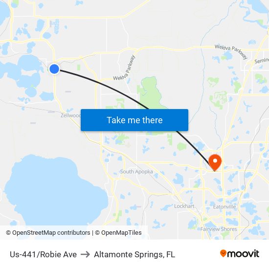 Us-441/Robie Ave to Altamonte Springs, FL map