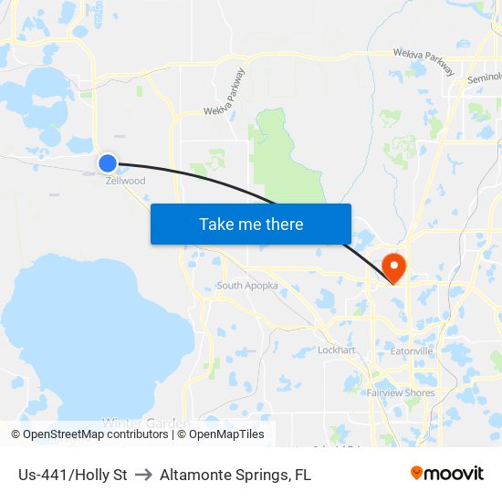 Us-441/Holly St to Altamonte Springs, FL map