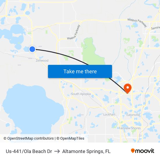 Us-441/Ola Beach Dr to Altamonte Springs, FL map