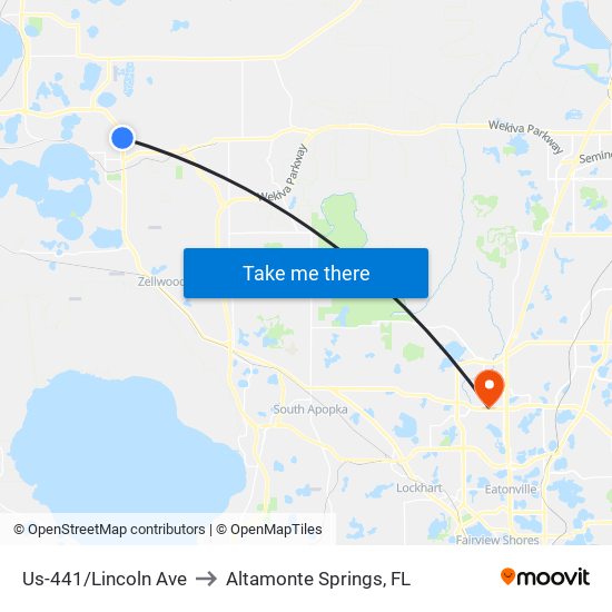 Us-441/Lincoln Ave to Altamonte Springs, FL map