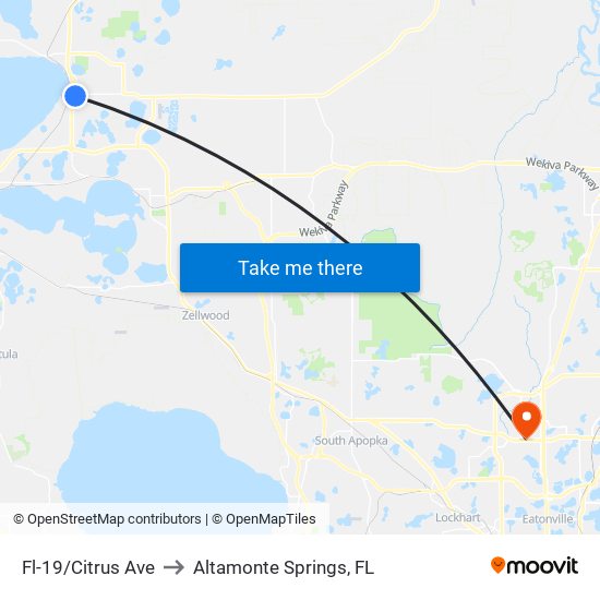 Fl-19/Citrus Ave to Altamonte Springs, FL map