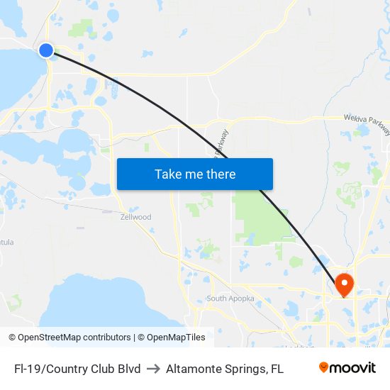 Fl-19/Country Club Blvd to Altamonte Springs, FL map