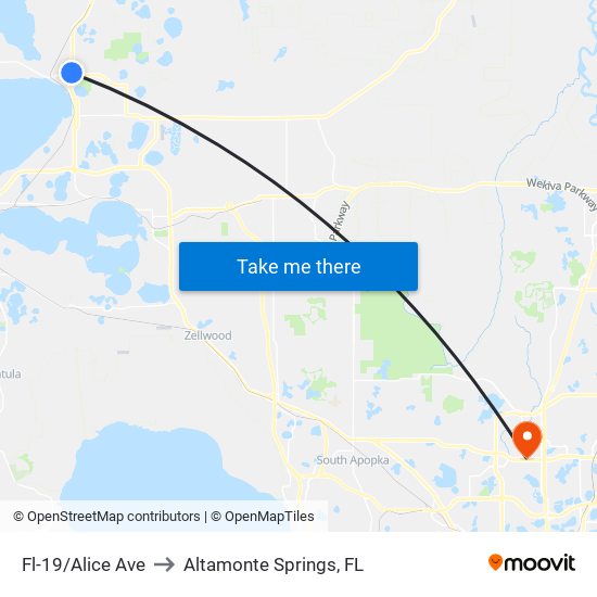 Fl-19/Alice Ave to Altamonte Springs, FL map