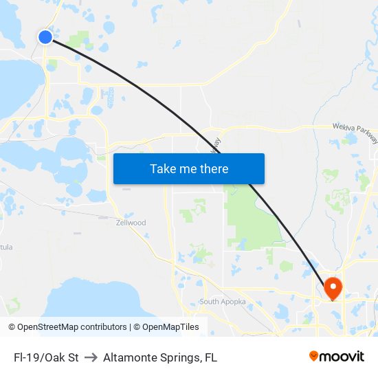 Fl-19/Oak St to Altamonte Springs, FL map