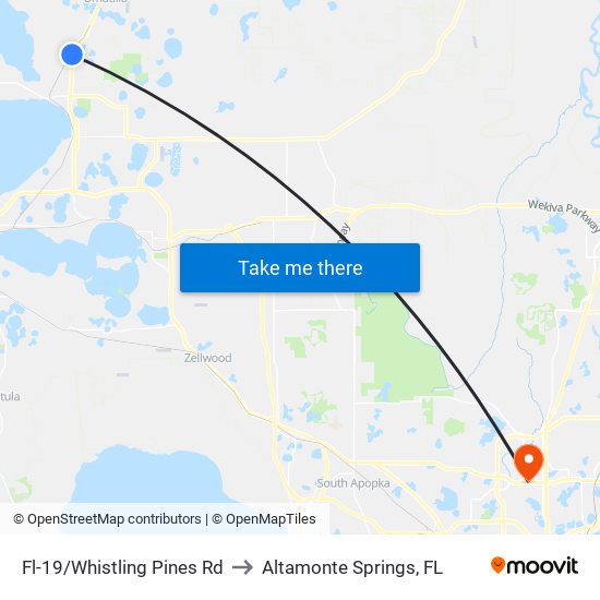 Fl-19/Whistling Pines Rd to Altamonte Springs, FL map