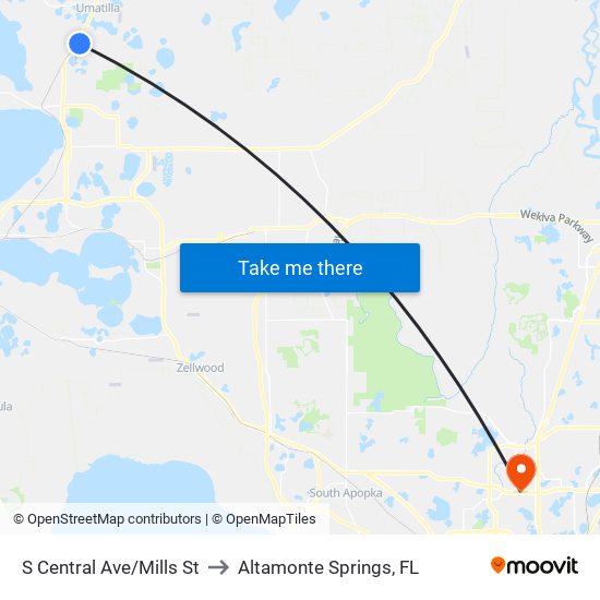 S Central Ave/Mills St to Altamonte Springs, FL map