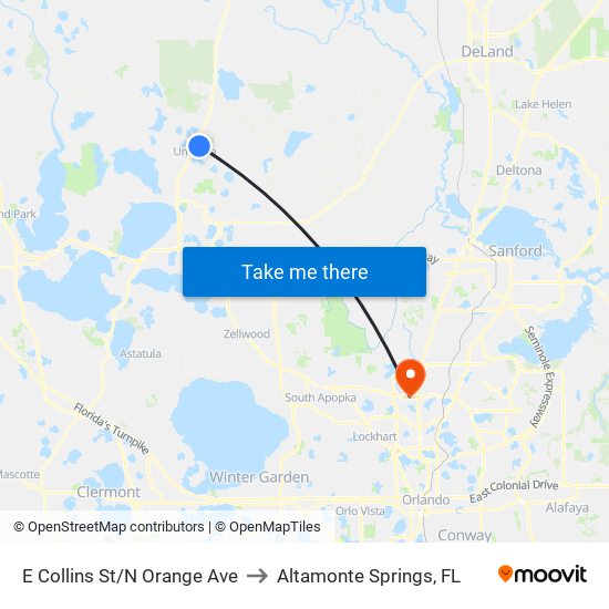 E Collins St/N Orange Ave to Altamonte Springs, FL map