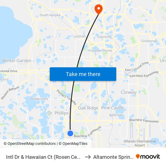 Intl Dr & Hawaiian Ct (Rosen Centre Hotel) to Altamonte Springs, FL map