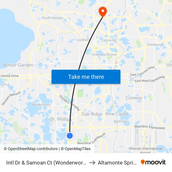 Intl Dr & Samoan Ct (Wonderworks Orlando) to Altamonte Springs, FL map
