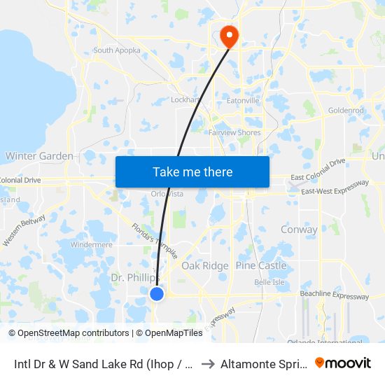 Intl Dr & W Sand Lake Rd (Ihop / Burger King) to Altamonte Springs, FL map