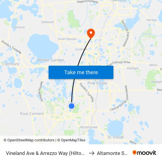 Vineland Ave & Arrezzo Way (Hilton Grand Vacations) to Altamonte Springs, FL map