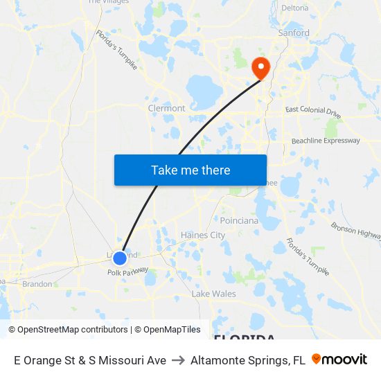 E Orange St & S Missouri Ave to Altamonte Springs, FL map