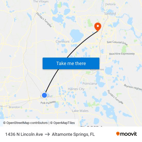 1436 N Lincoln Ave to Altamonte Springs, FL map