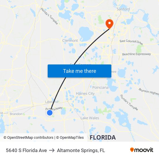 5640 S Florida Ave to Altamonte Springs, FL map