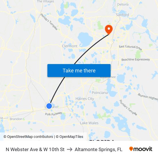 N Webster Ave & W 10th St to Altamonte Springs, FL map