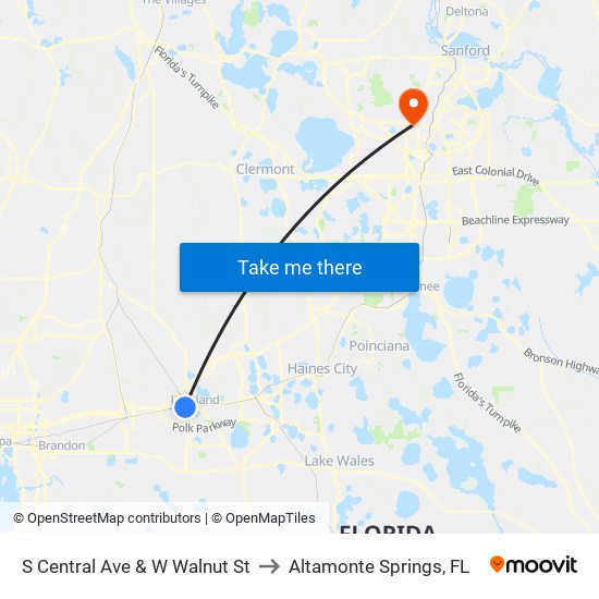 S Central Ave & W Walnut St to Altamonte Springs, FL map