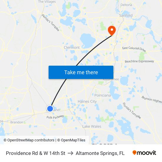 Providence Rd & W 14th St to Altamonte Springs, FL map