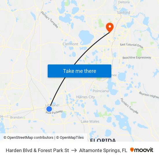 Harden Blvd & Forest Park St to Altamonte Springs, FL map