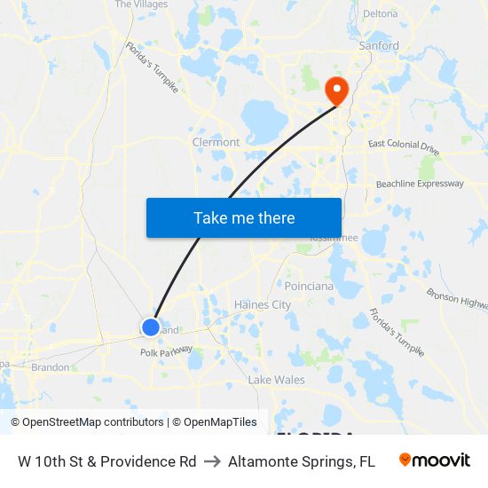 W 10th St & Providence Rd to Altamonte Springs, FL map