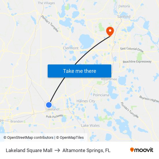 Lakeland Square Mall to Altamonte Springs, FL map