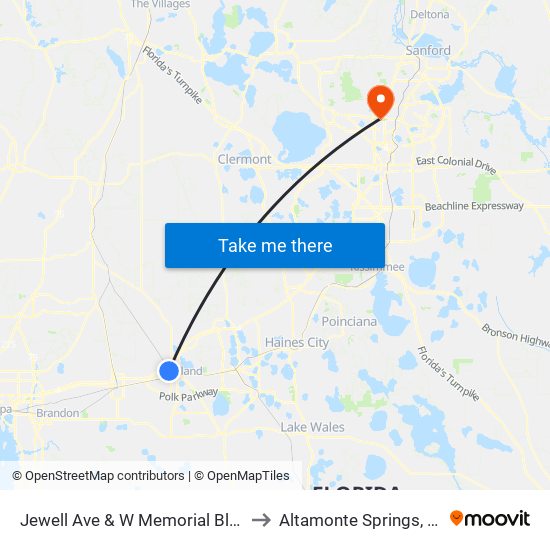 Jewell Ave & W Memorial Blvd to Altamonte Springs, FL map