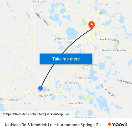 Kathleen Rd & Kendrick Ln to Altamonte Springs, FL map