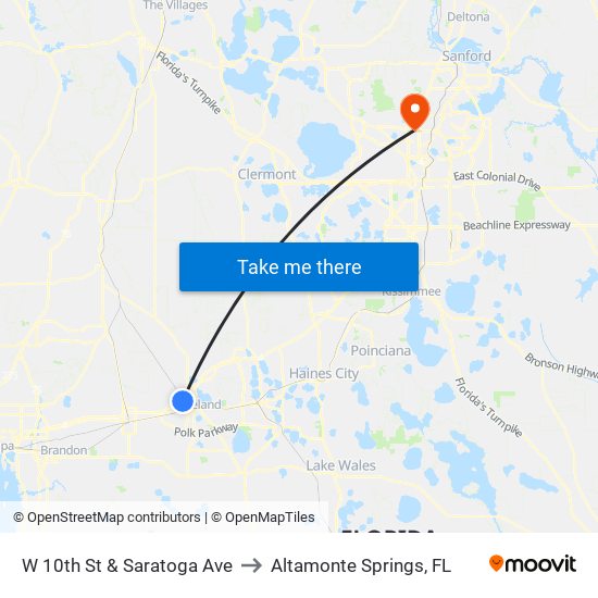 W 10th St & Saratoga Ave to Altamonte Springs, FL map