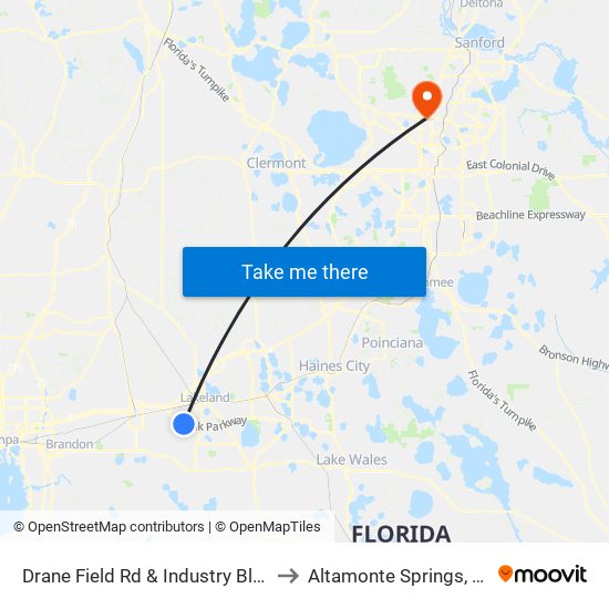 Drane Field Rd & Industry Blvd to Altamonte Springs, FL map