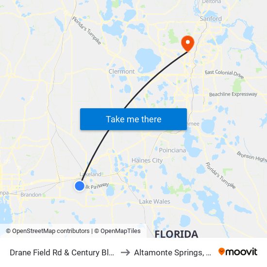 Drane Field Rd & Century Blvd to Altamonte Springs, FL map