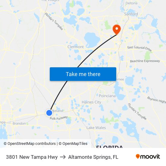 3801 New Tampa Hwy to Altamonte Springs, FL map