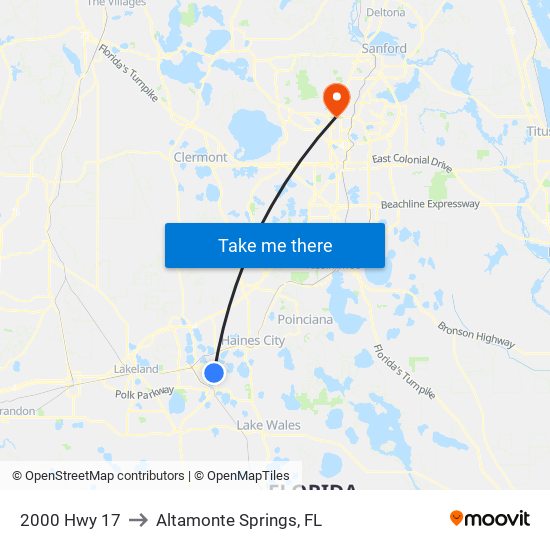 2000 Hwy 17 to Altamonte Springs, FL map