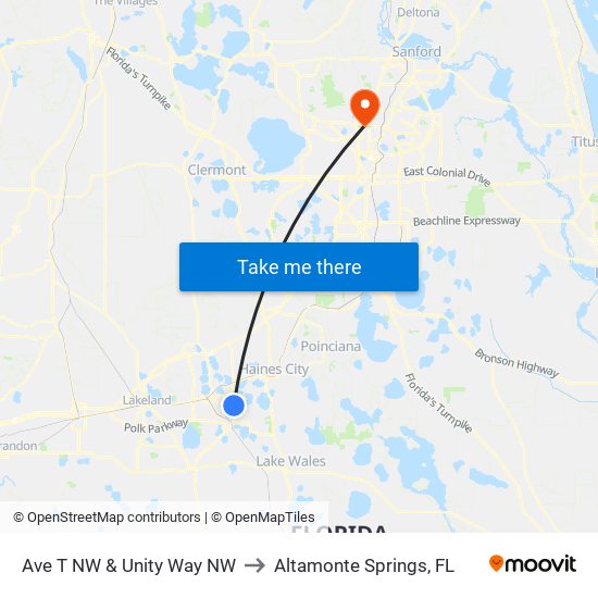 Ave T NW & Unity Way NW to Altamonte Springs, FL map