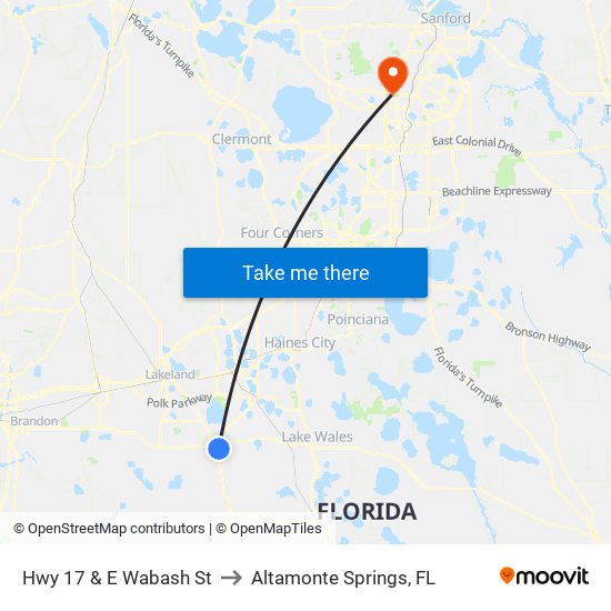 Hwy 17 & E Wabash St to Altamonte Springs, FL map