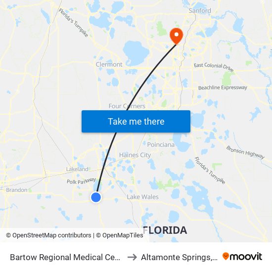 Bartow Regional Medical Center to Altamonte Springs, FL map