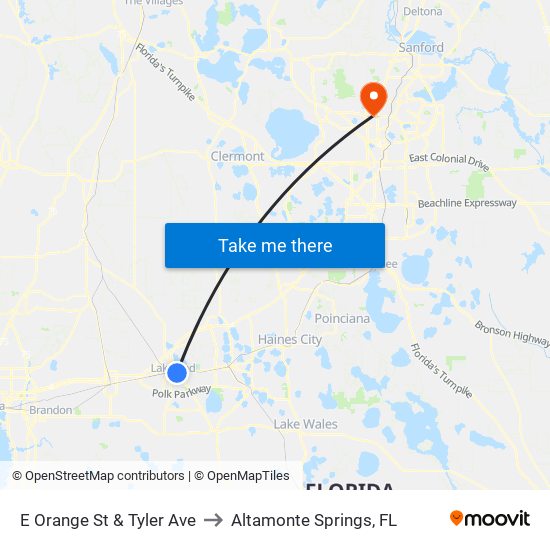 E Orange St & Tyler Ave to Altamonte Springs, FL map