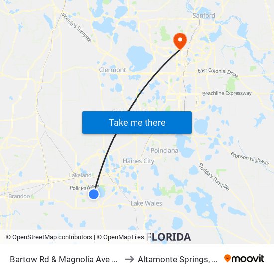 Bartow Rd & Magnolia Ave SE to Altamonte Springs, FL map