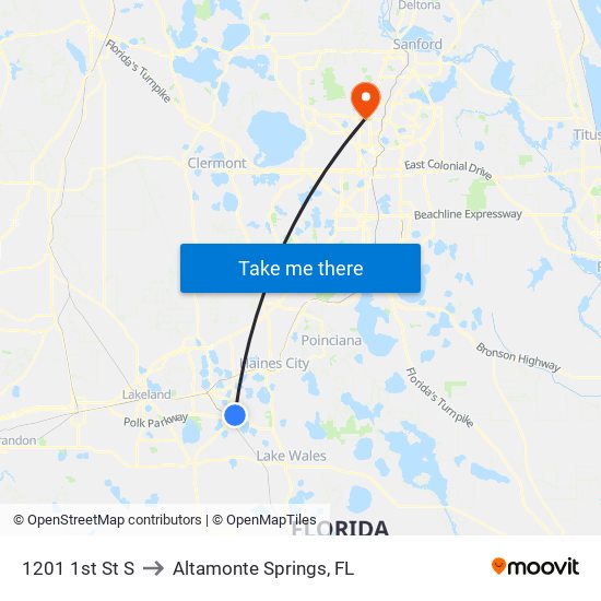 1201 1st St S to Altamonte Springs, FL map