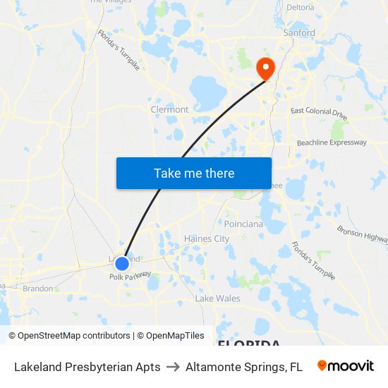 Lakeland Presbyterian Apts to Altamonte Springs, FL map