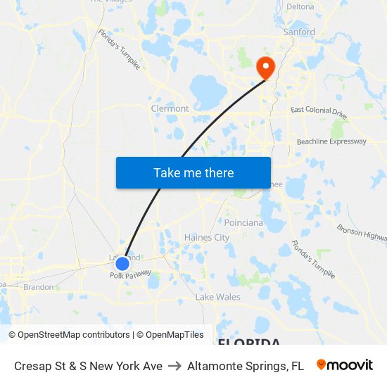 Cresap St & S New York Ave to Altamonte Springs, FL map