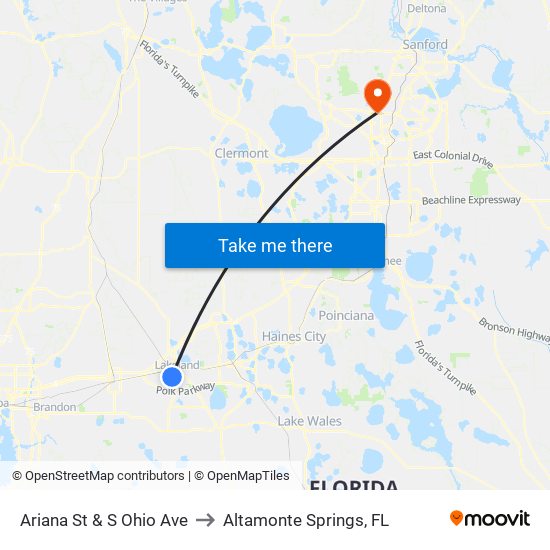 Ariana St & S Ohio Ave to Altamonte Springs, FL map