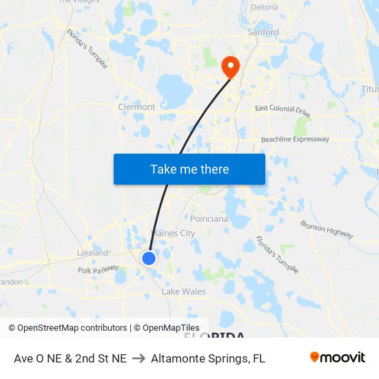 Ave O NE & 2nd St NE to Altamonte Springs, FL map