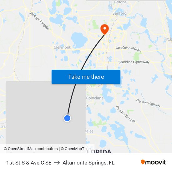 1st St S & Ave C SE to Altamonte Springs, FL map