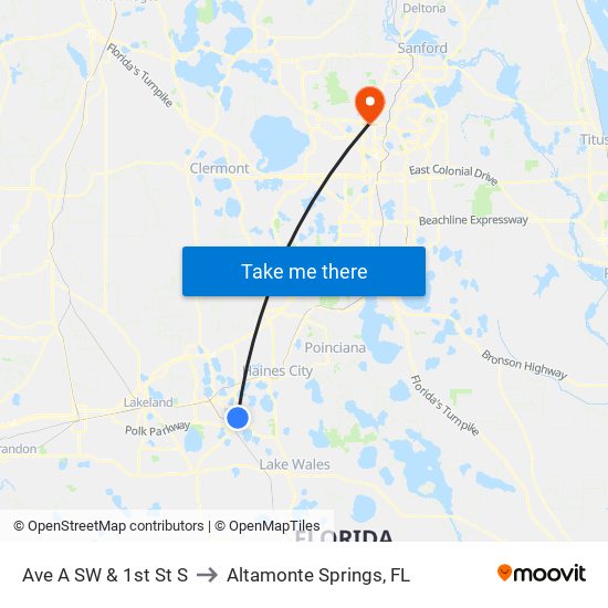 Ave A SW & 1st St S to Altamonte Springs, FL map