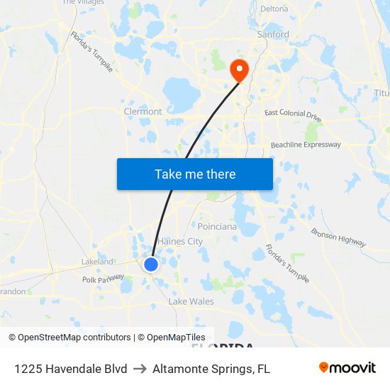 1225 Havendale Blvd to Altamonte Springs, FL map