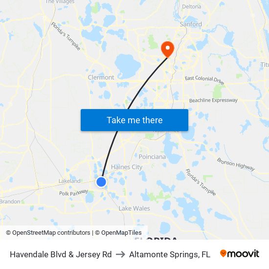 Havendale Blvd & Jersey Rd to Altamonte Springs, FL map