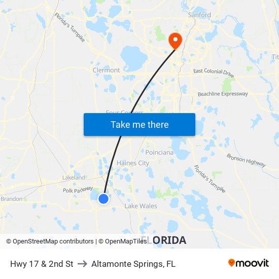 Hwy 17 & 2nd St to Altamonte Springs, FL map